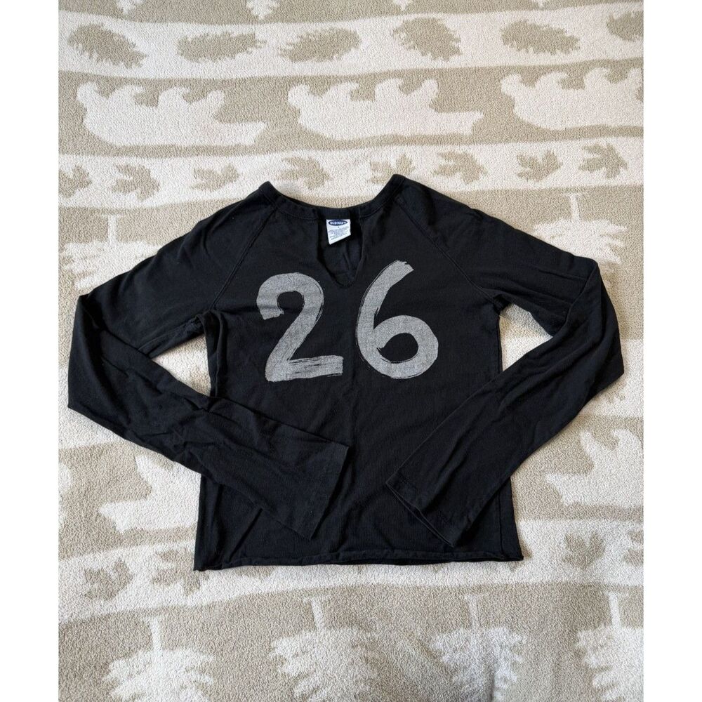 Vintage 2001 Old Navy Black V-Neck Long Sleeve T-Shirt Size Small